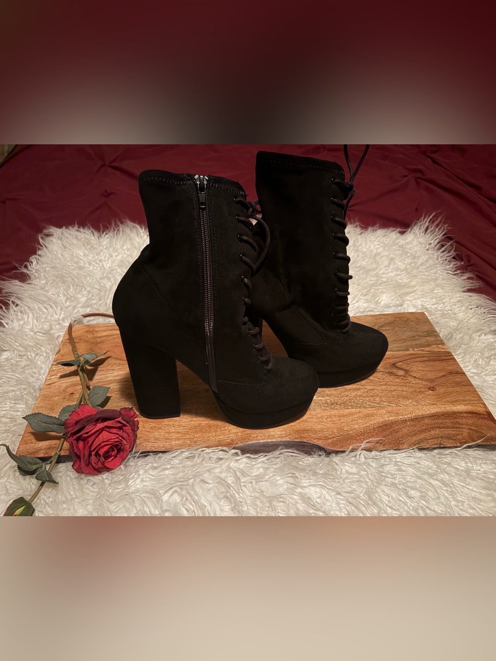 Steve Madden Black Lace-Up Platform Ankle Boots